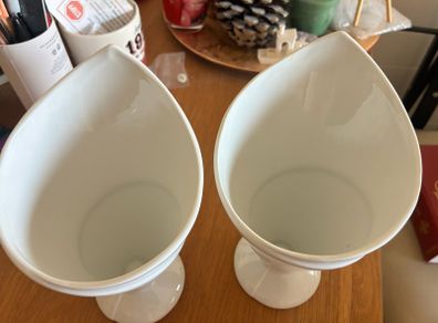 Pair of White Porcelain French fries Serving  Cones