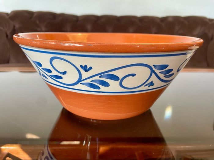 Hand Painted Large Terra Cotta Blue and White Bowl for Salad Pasta Fruits