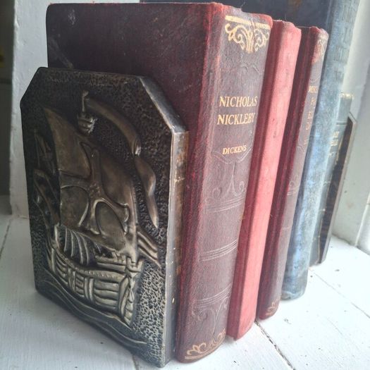 Arts & Crafts Repousse Galleon Ship Bookends