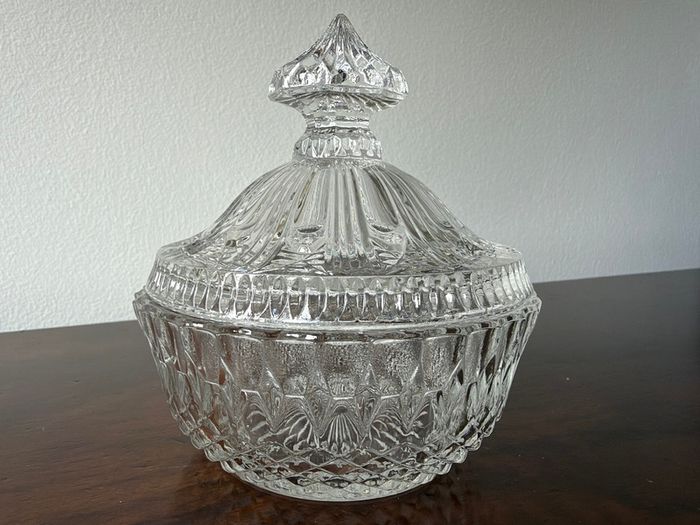 Vintage Pressed Glass Lidded Candy / Bonbon Dish