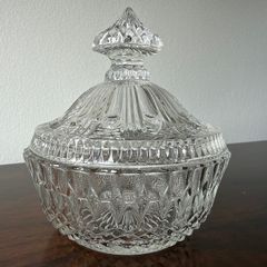 Vintage Pressed Glass Lidded Candy / Bonbon Dish