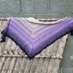 Handmade crochet triangle shawl wrap. Violet lila black ombre lacy shawl