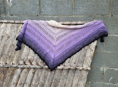 Handmade crochet triangle shawl wrap. Violet lila black ombre lacy shawl