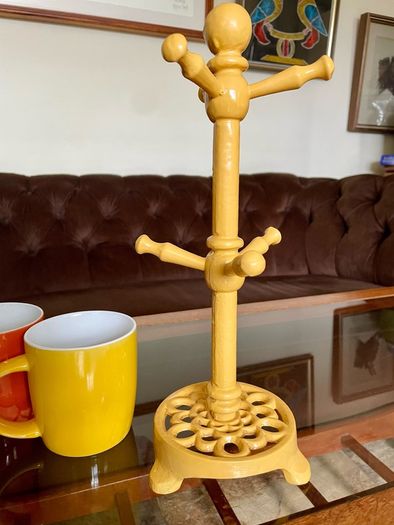 Vintage Traditional Mustard Yellow Cast Iron Mug Tree Holder Rustic Farmhouse Kitchenalia