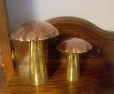 Arts & Crafts Brass & Copper Large Mushroom Shaped Salt & Pepper Shakers (Donegal, Makers Stamp)