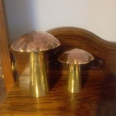 Arts & Crafts Brass & Copper Large Mushroom Shaped Salt & Pepper Shakers (Donegal, Makers Stamp)
