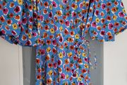 Influence blue cross body dress with puff sleeves Sz 16UK