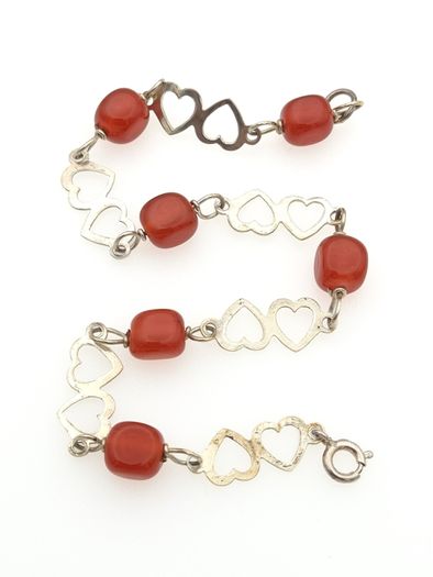 Vintage 925 Sterling Silver & Carnelian Love Hearts Bracelet