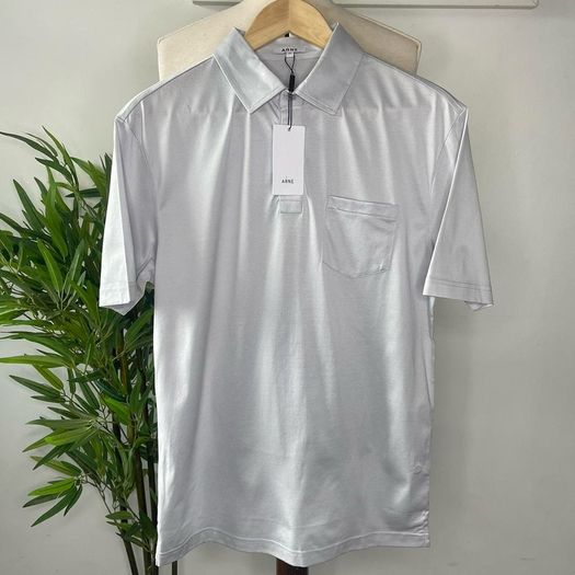 Arne Polo Shirt Mens Medium Light Grey Short Sleeve Preppy