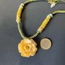 Vintage Carved Yellow Jade Flower Pendant Necklace Image 2