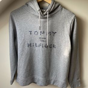 Tommy Hilfiger Grey Rhinestone Logo Hoodie S