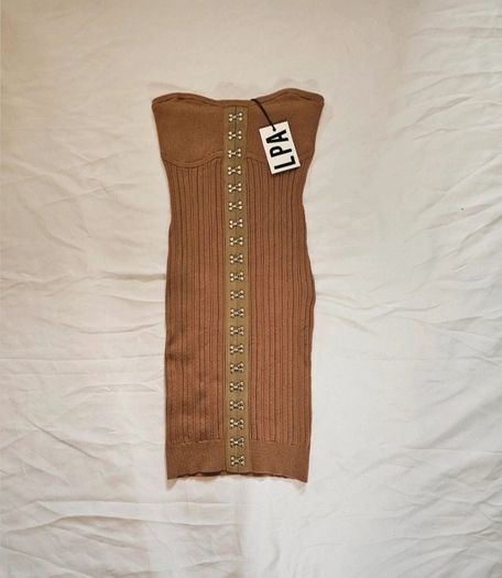 LPA Brown Knit Tube Strapless Mini Dress RRP 250E