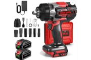 ONEVAN 1/2 inch Cordless Impact Wrench 1700Nm Brushless Electric with 2 Batteries &amp; Fast Charger Red Black