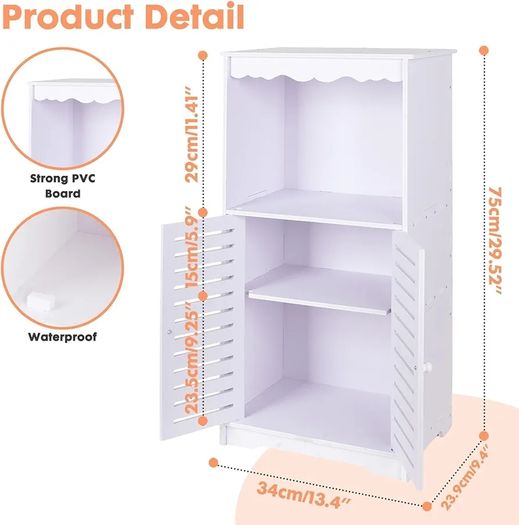 Freestanding Bathroom Storage Cabinet, Waterproof PVC Floor Cabinet with Drawer & Door, Organiser for Bathroom, Kitchen, Living Room, Office 75cm (H) x 34cm (W) x 24cm (D)