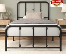 3ft Single Bed Frame with Headboard (90 x 190 cm) - 14'' Height - Metal Bed Base with Footboard - Steel Slat Support - Easy Assembly - Black