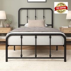 3ft Single Bed Frame with Headboard (90 x 190 cm) - 14'' Height - Metal Bed Base with Footboard - Steel Slat Support - Easy Assembly - Black