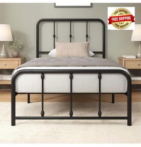 3ft Single Bed Frame with Headboard (90 x 190 cm) - 14'' Height - Metal Bed Base with Footboard - Steel Slat Support - Easy Assembly - Black