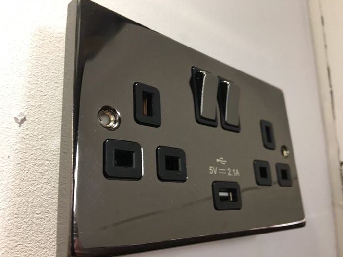 Black Nickel Twin Switched Sockets with USB Port