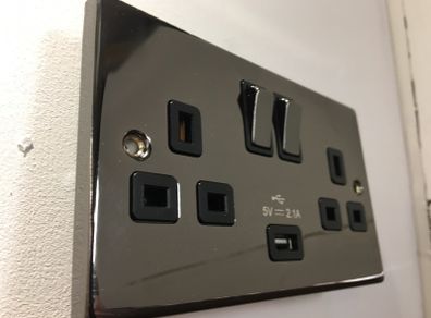 Black Nickel Twin Switched Sockets with USB Port