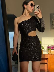 Black Mini Sequin Asymmetrical dress Size S