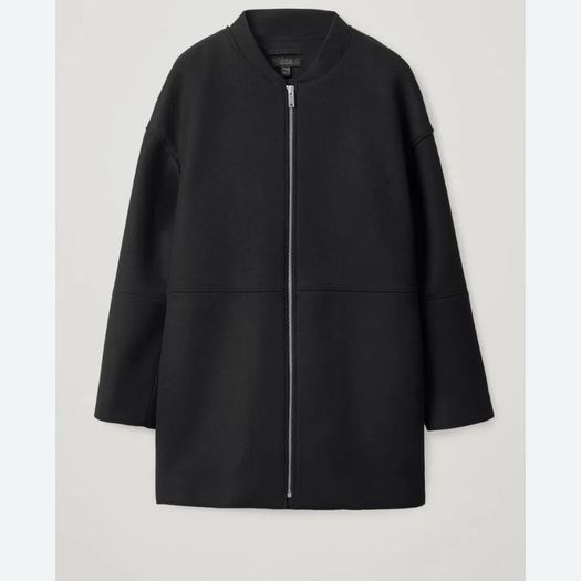 COS 100% Boiled Wool Cocoon Zip Jacket Coat - Black