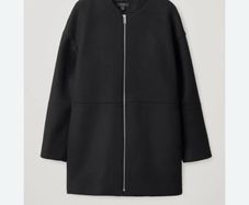 COS 100% Boiled Wool Cocoon Zip Jacket Coat - Black