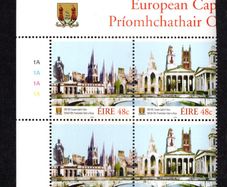2005 Ireland European Capital of Culture 2005 Cork City Commemorative Stamps Plate Block 1A1A1A1A Mint Never Hinged (MNH)