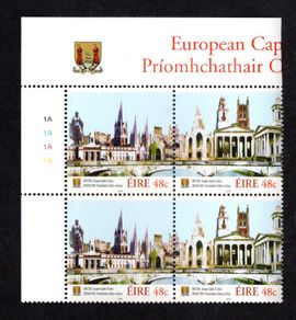 2005 Ireland European Capital of Culture 2005 Cork City Commemorative Stamps Plate Block 1A1A1A1A Mint Never Hinged (MNH)