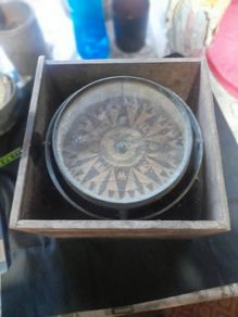 Antique Large Ships Nautical Compass, models were produced by firms like Francis M. Moore Dublin & Belfast active 1854 to 1894 or Henry Hughes & Son of London., as indicated by the style of the compass rose  Stage or Movie Props