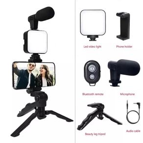 Smartphone Vlogging Kit With Tripod Phone Holder Mini Microphone LED Fill Light Starter For TikTok Live Stream Video YouTube