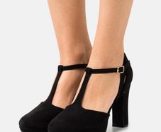 Black vintage style T-bar high heel platform shoes