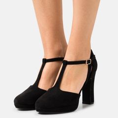 Black vintage style T-bar high heel platform shoes
