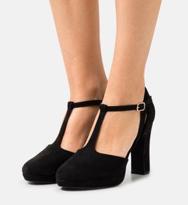 Black vintage style T-bar high heel platform shoes