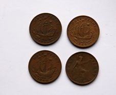 Collection  of 4 old Half a Penny coins 1929 & 1940 & 1956 & 1964