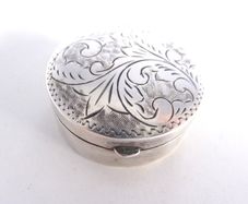 Sterling silver etched pill pot