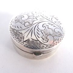 Sterling silver etched pill pot