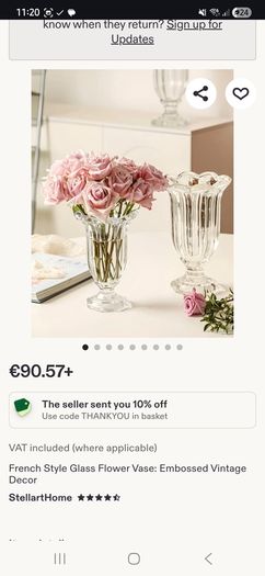 French Style Glass Flower Vase: Embossed Vintage Decor