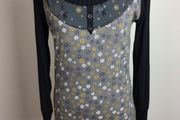 ICHI BNWTS black &amp; grey floral long sleeve t shirt style top size L Uk 12 price includes postage
