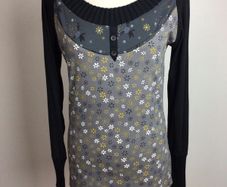 ICHI BNWTS black & grey floral long sleeve t shirt style top size L Uk 12 price includes postage