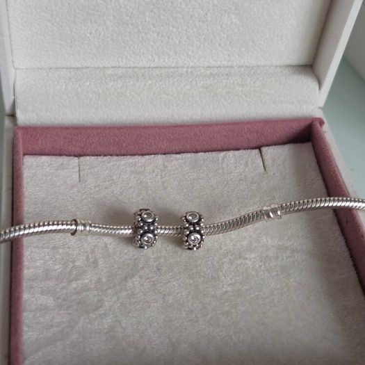 Pandora spacers charms cz sparkly clear set of two perfect condition fully hallmarked