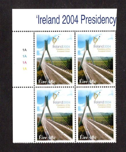 2004 Ireland Ireland's Presidency of the European Union Commemorative Stamp Plate Block 1A1A1A1A Mint Never Hinged (MNH)