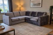 Grey velvet corner L shaped sofa