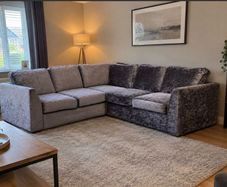 Grey velvet corner L shaped sofa