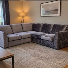 Grey velvet corner L shaped sofa