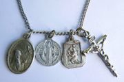 Antique catholic Saints religious many pendants family heirloom necklace