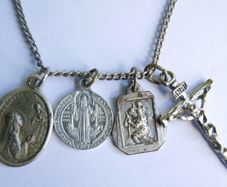 Antique catholic Saints religious many pendants family heirloom necklace