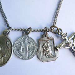 Antique catholic Saints religious many pendants family heirloom necklace