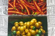 2 Paintings on Canvas of Lemons and Chilli Peppers