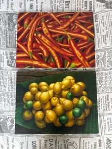 2 Paintings on Canvas of Lemons and Chilli Peppers