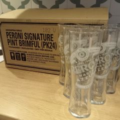24 box Peroni pint glasses with signature hexagon base